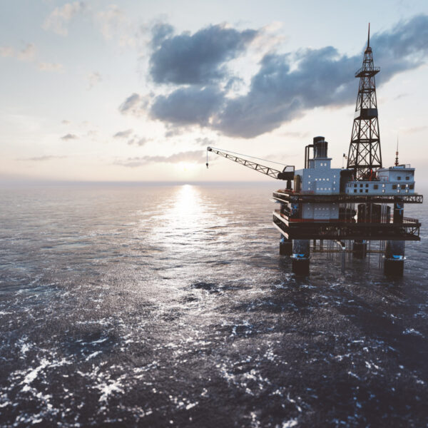 Offshore drilling rig on the sea. Oil platform for gas and petroleum or crude oil. Industrial